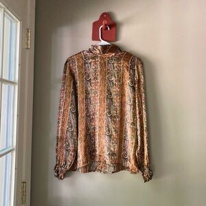 Vintage Nicola Satin Abstract 70's Paisley Print Top 14